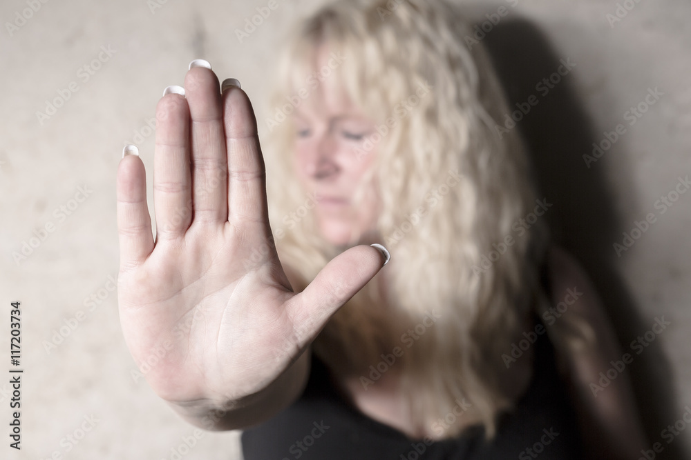 depress woman person with concrete background