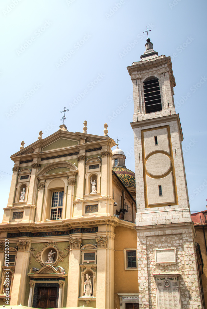 Facades of a church in Nice on the French Riviera
