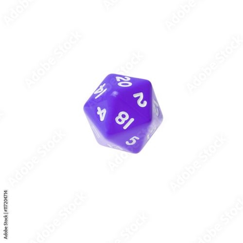 Purple twenty sided dice for board games