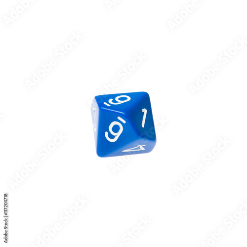 Blue ten sided dice for board games