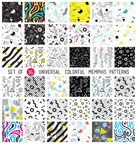 Geometric memphis seamless isolated patterns