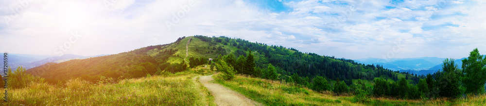 Summer landscape in mountains and the dark blue sky with clouds Summer landscape in mountains and the dark blue sky with clouds