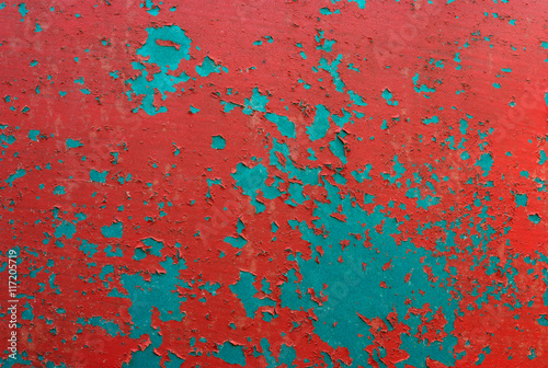 chipped peeling paint, red and green grunge background texture

