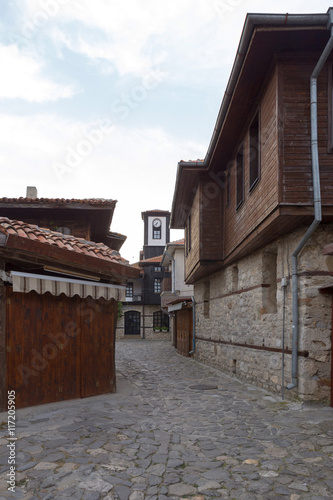 NESSEBAR, BULGARIA, JUNY 20, 2016: architectural solutions Nessebar old town buildings. residential quarter.