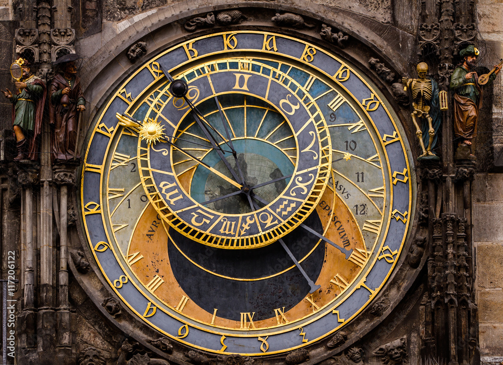Historical medieval astronomical Clock in Prague on Old Town Hall .Czech Republic. Historical medieval astronomical Clock in Prague on Old Town Hall .Czech Republic.