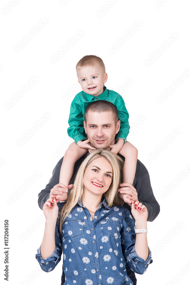 happy family with child smiling on white, isolated happy family with child smiling on white, isolated