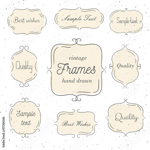 Set of vintage hand drawn pink frame. Vector illustration. Good for wedding invitations, gift cards, menu and logo.