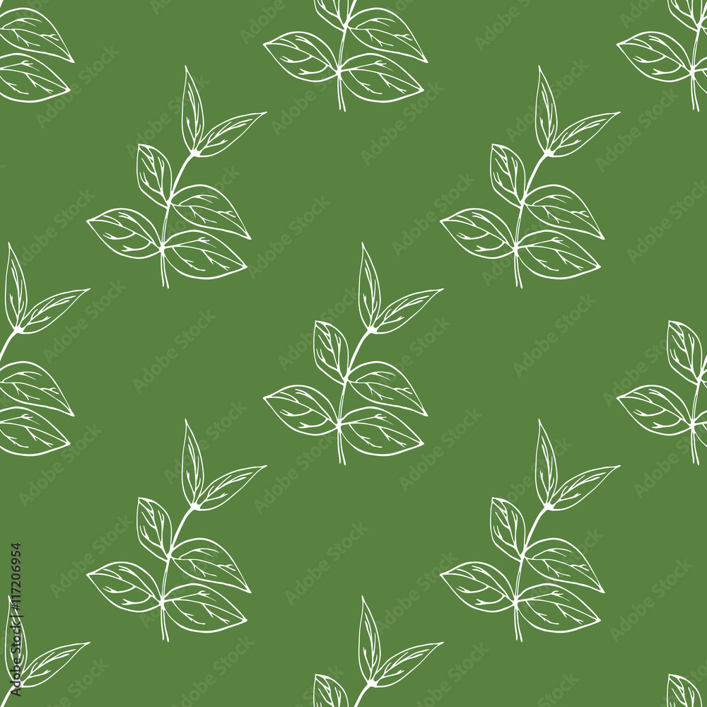 Vector seamless pattern with hand drawn herbal elements.