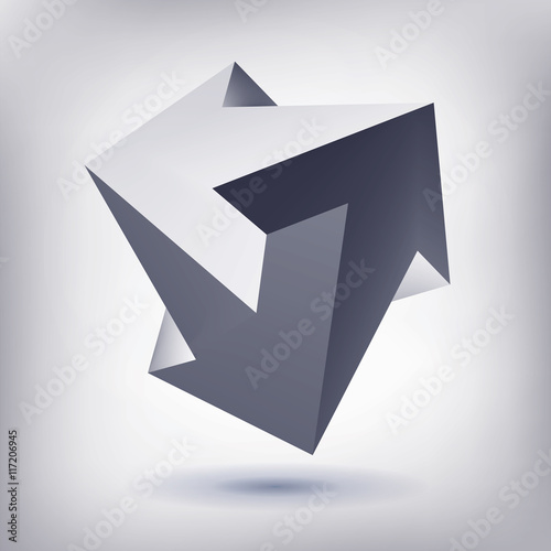 Impossible shape, unreal arrows, 3 arrows vector, crystal, 3D low polygon geometry, abstract vector object, mesh version