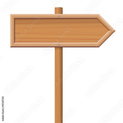 Wooden signpost fixed on a wooden pole.