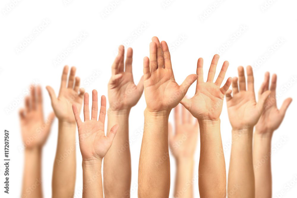 Hands up isolated on white background