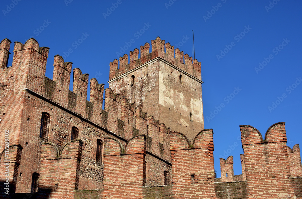 Castelvecchio tower and walls in Verona