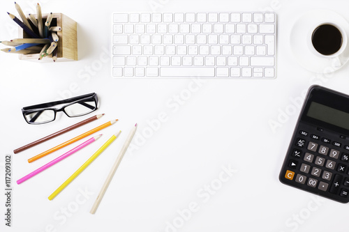 White office desktop with objects