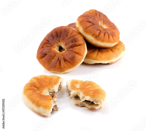 Traditional russian meat pies belyashi isolated on white background