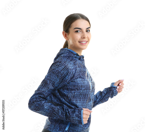 Young woman running isolate...