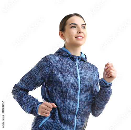 Young woman running isolate...