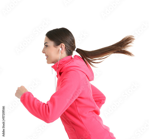 Young woman running isolate...