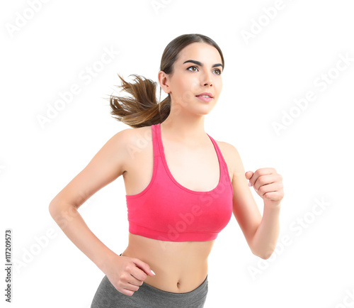Young woman running isolate...