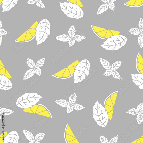 Vector seamless pattern with mint and lime. Summer drink - mojito.
