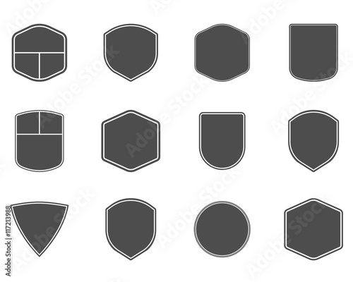 Set of vintage frames, shapes and forms for logo, labels, insignias with lines. Use for travel, camping or other emblems. Vector logotype sillhouette design