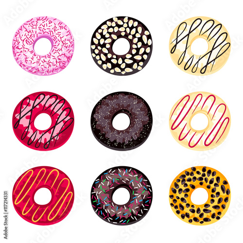 Set of donuts isolated on a white background.