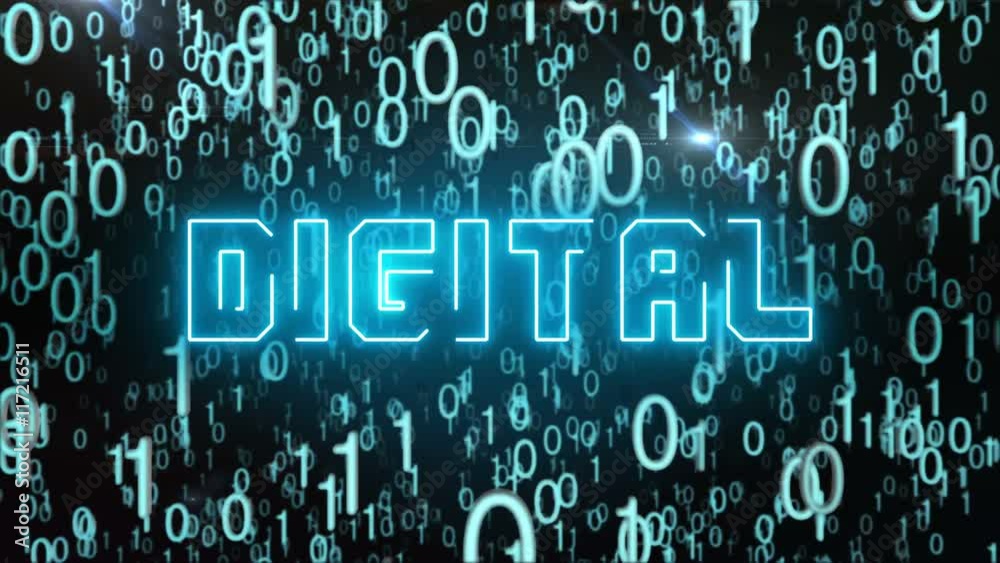 Seamless looping animation with the word digital composed into falling bluish binary code Seamless looping animation with the word digital composed into falling bluish binary code