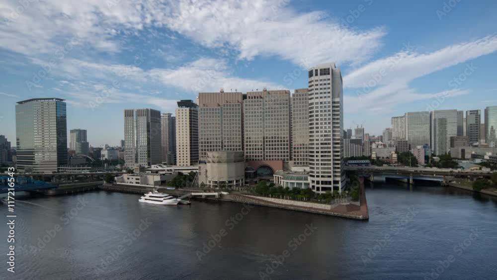 timelapse of the tokyo skyline and water front