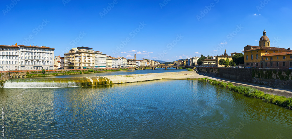 Florence or Firenze panoramic view of Arno river and Carraia med