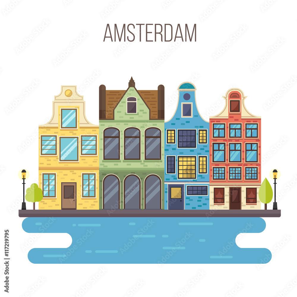 Vector illustration of Amsterdam cityscape.