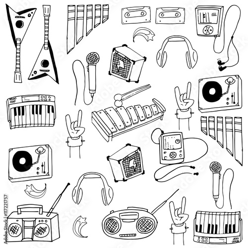 Doodle of object music set