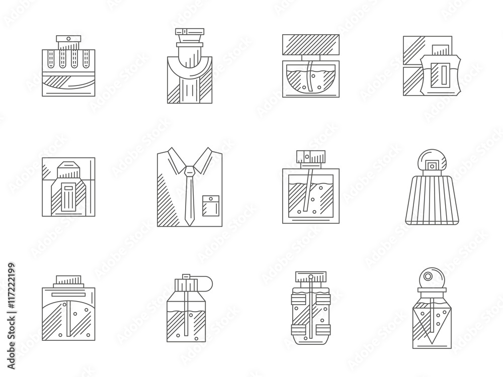 Set of bottles of perfumes flat line vector icons