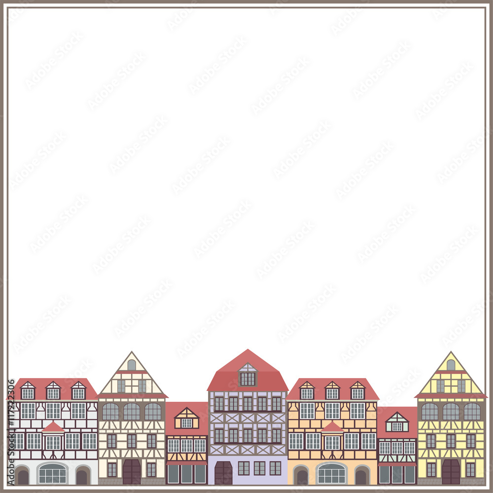 frame with the image of old houses in half-timbered style