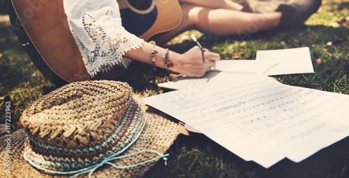 Obraz na płótnie Hippie Musician Songwriter Writing Concept