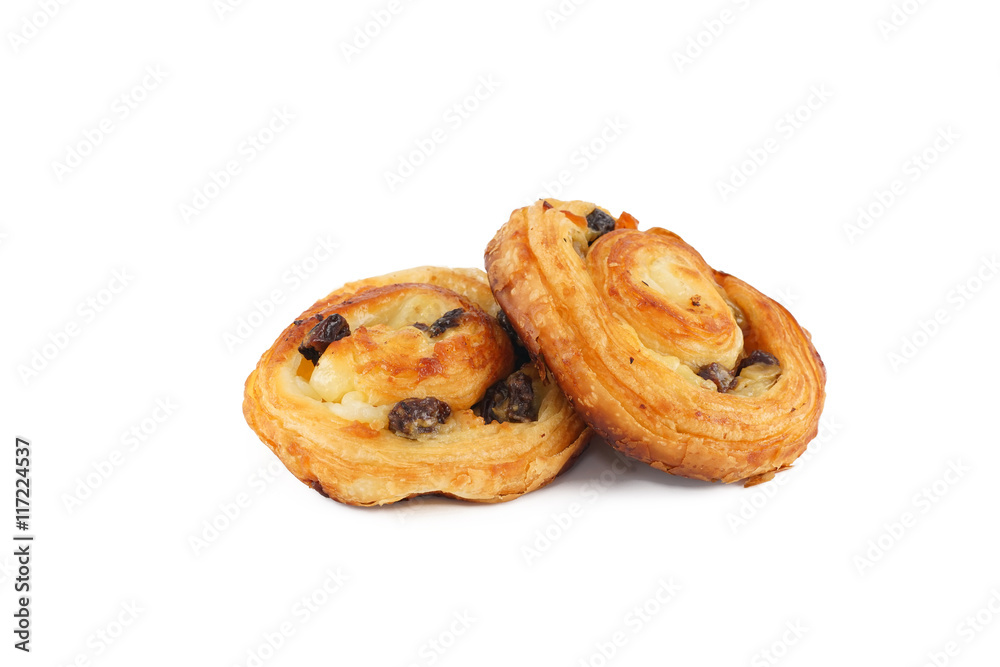 Raisin Danish Pastry Isolated, White Background