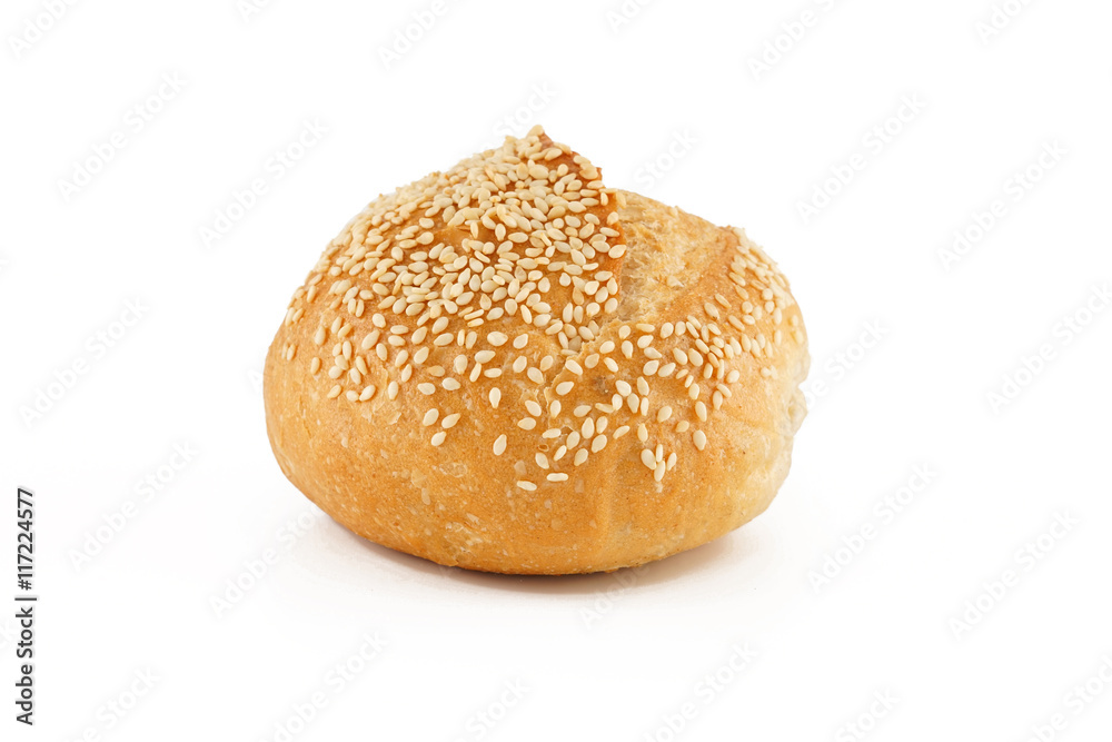 Fresh Sesame Bun Isolated, White Background Fresh Sesame Bun Isolated, White Background