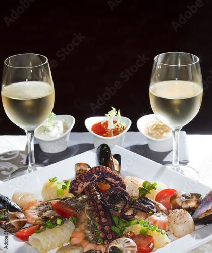 seafood and white wine