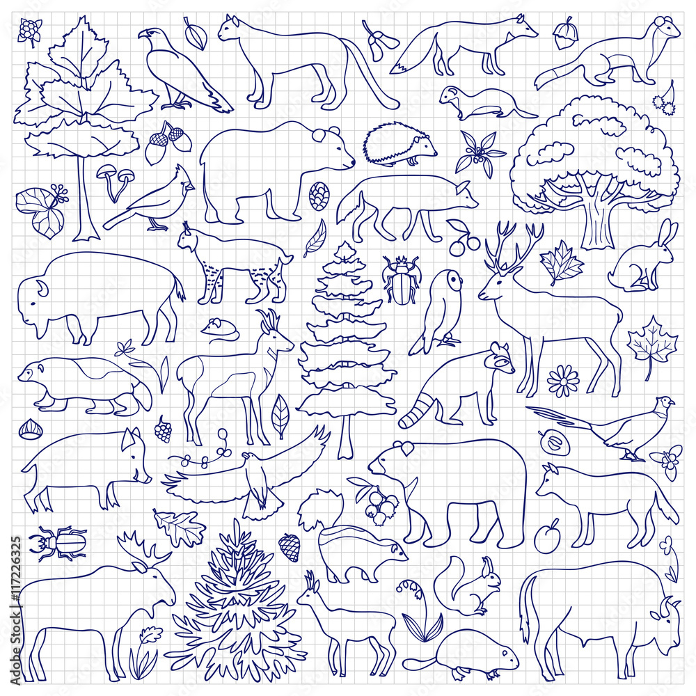Naklejka premium Doodle Forest Animals