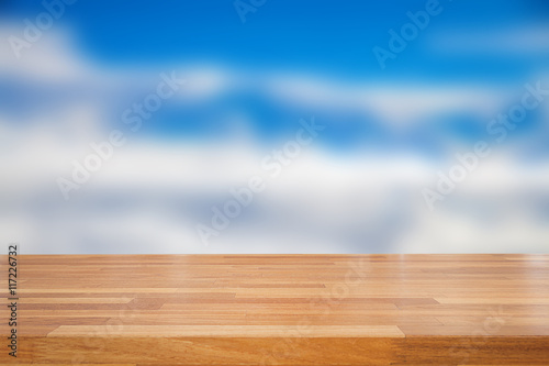 Empty wooden table and modern library background