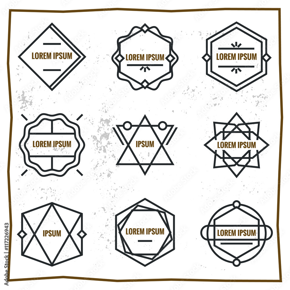 Obraz premium Set geometric signs, labels, and frames. Triangles. Line design elements, vector illustration.