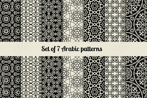 Black and white arabic style patterns. Vector illustration