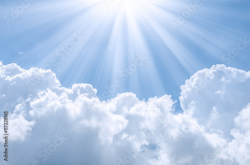 Vászonkép Blue sky with clouds and sun.