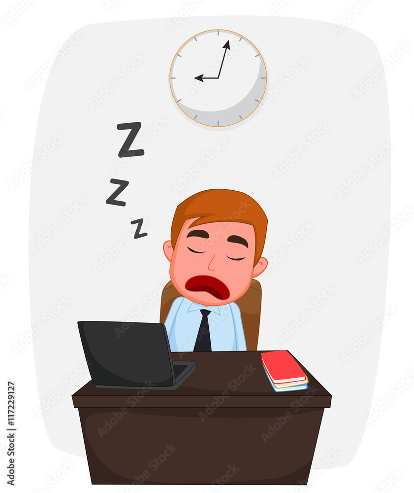 Businessman sleeping on work table cartoon 