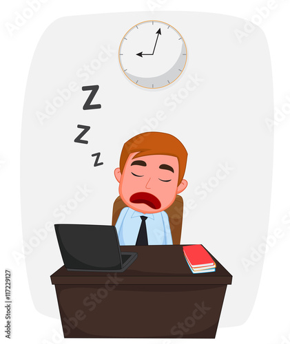 Businessman sleeping on work table cartoon 