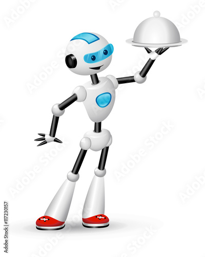 Cute robot waiter with cloche