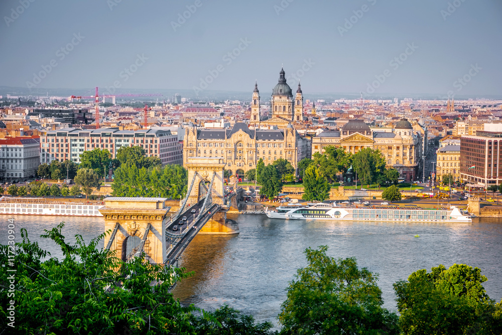 beautiful view on Budapest and Danube bridge