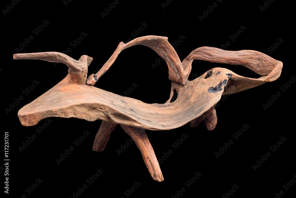 Fototapeta premium Wooden bench made from tree and root isolated on white