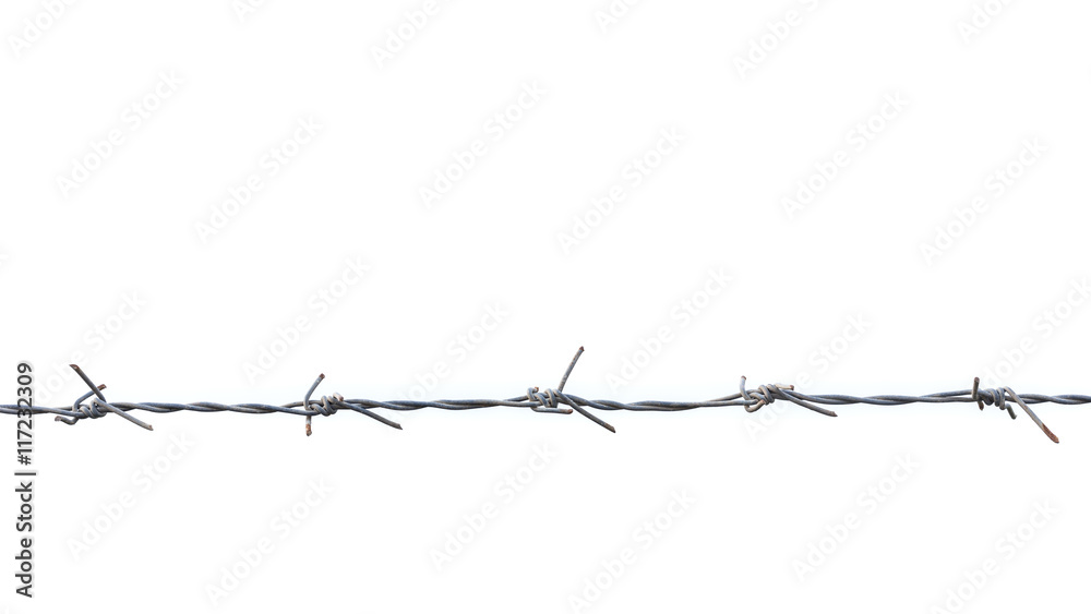 Old silver metal rusty barbed wire isolated on white Old silver metal rusty barbed wire isolated on white