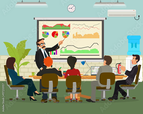 Cheerful businessman discussing a new business project with the members of his team.