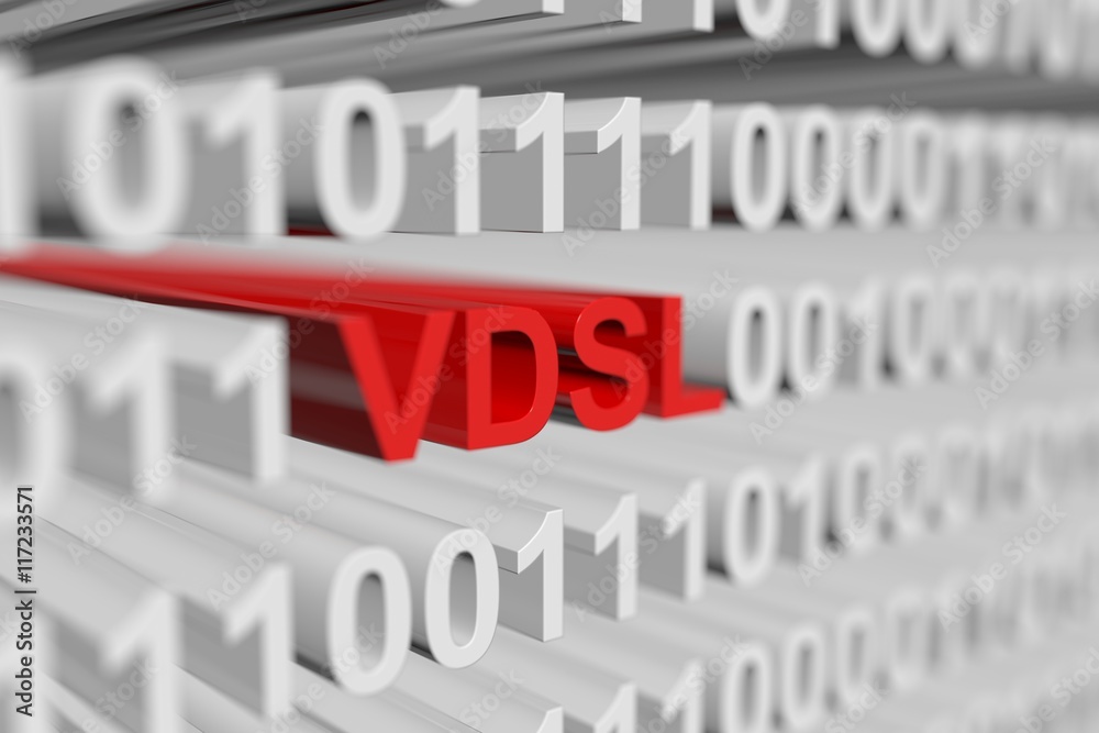 VDSL as a binary code with blurred background 3D illustration