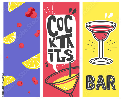 cocktail beach party. vector illustration alcohol banners set.